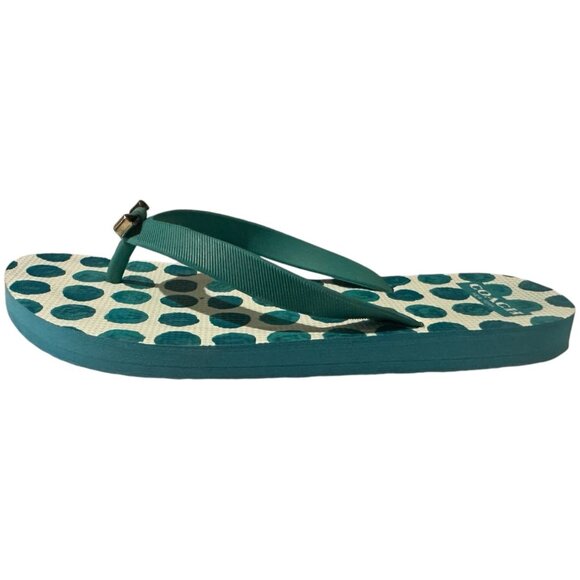 Coach Flip Flops Women Size 5/6 Green Dot Bow Flat Slip On Thong Sandal New York - Picture 9 of 16